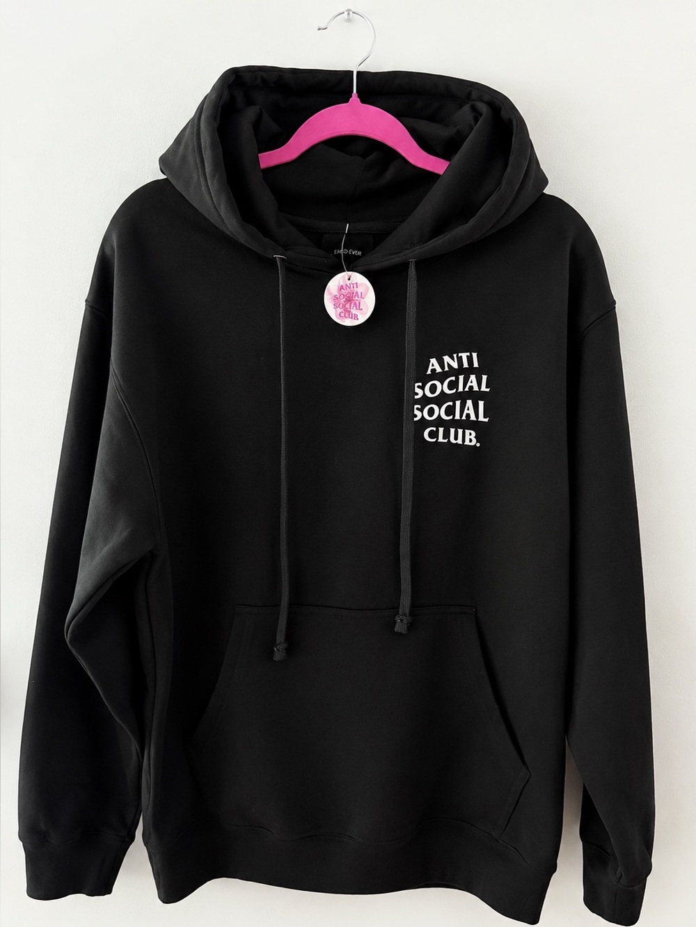 Anti Social Social Club Black Hoodie with Pink Floral Graphic Large